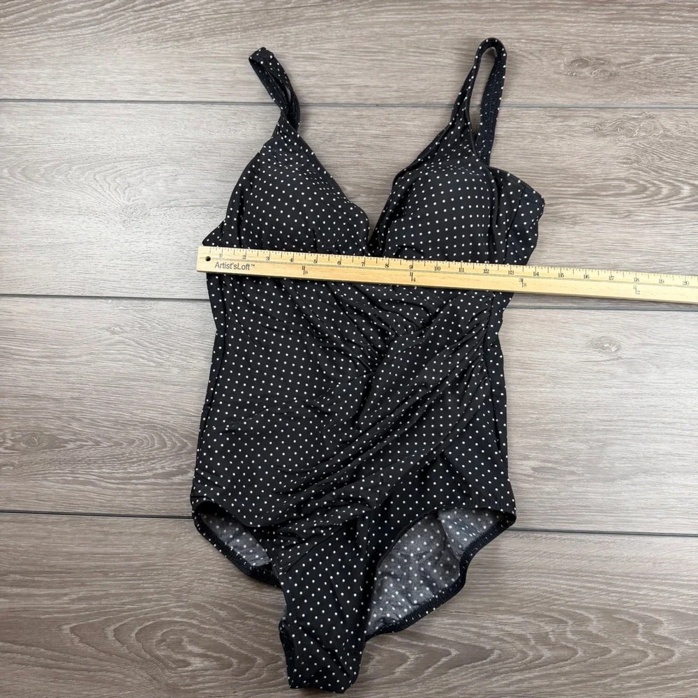 Miraclesuit Womens One Piece Swimsuit Polka Dot Surplice Black 14